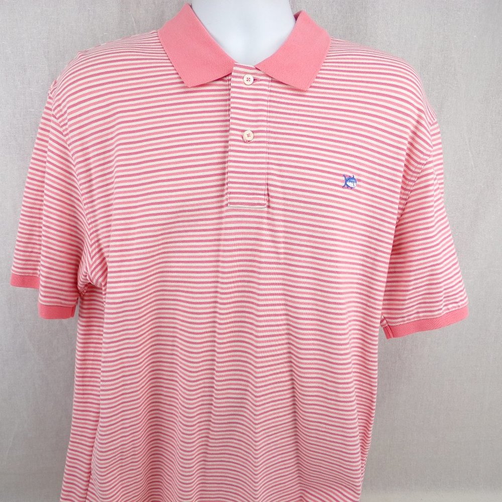 Southern Tide Skipjack Polo Shirt Size XL Pink Striped Logo Engraved Buttons
